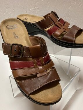 Clarks Open Toe Leather Adjustable Strap Slides Sandals 9M EU 40